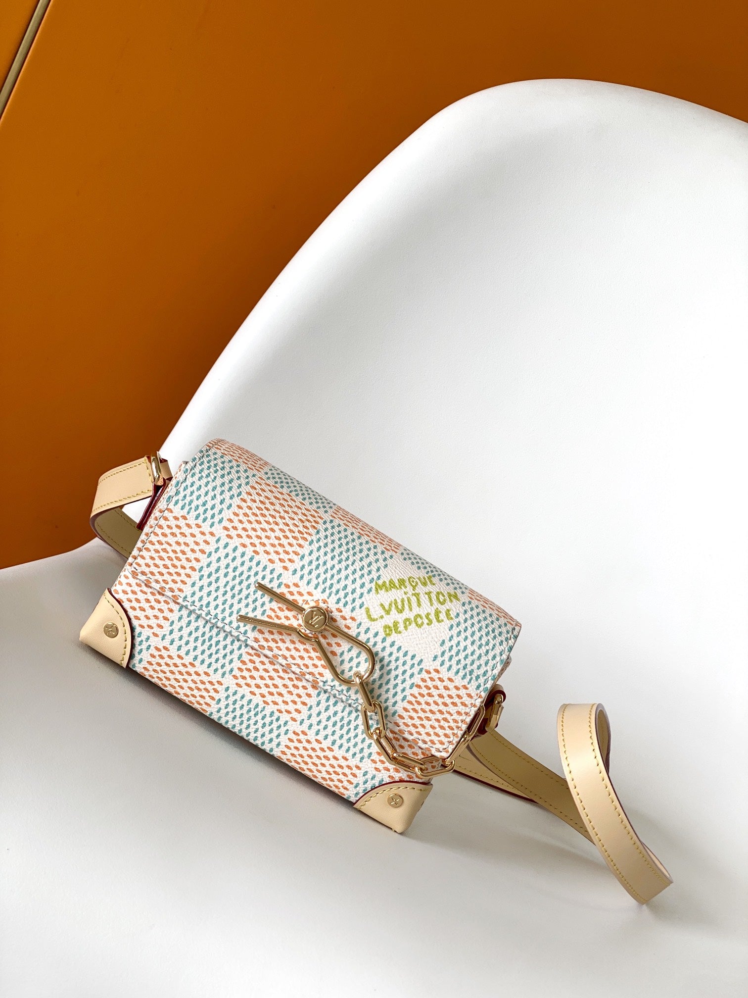 Louis Vuitton Mini Soft Trunk Damier Pop Blue/Orange Crossbody Bag