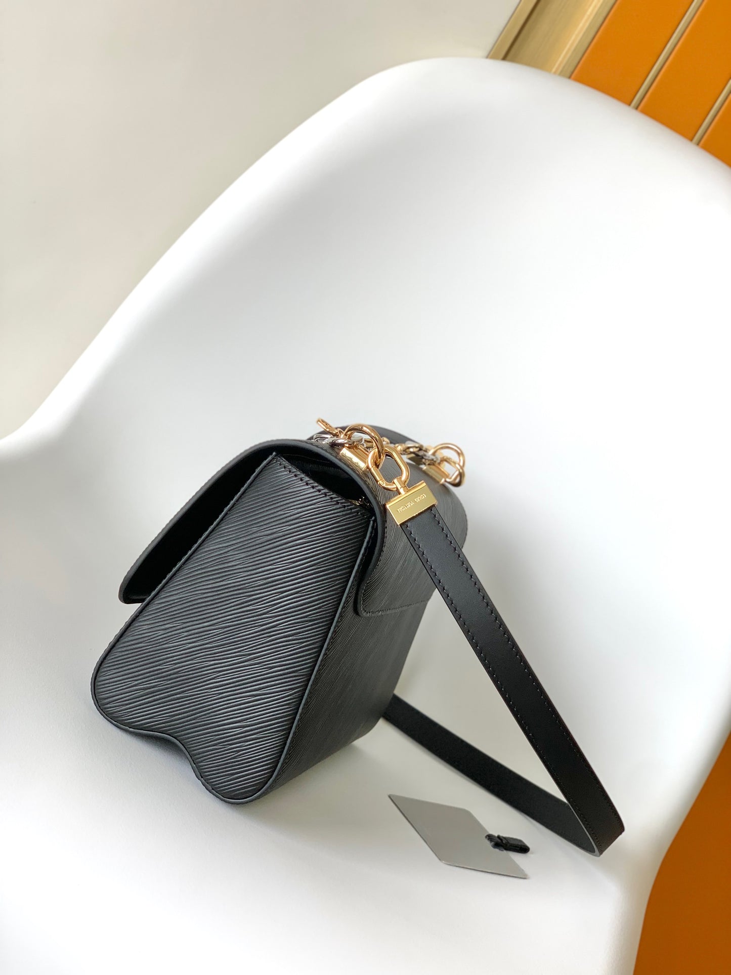 Louis Vuitton Twist MM Black Epi Leather Handbag with Decorative Chain