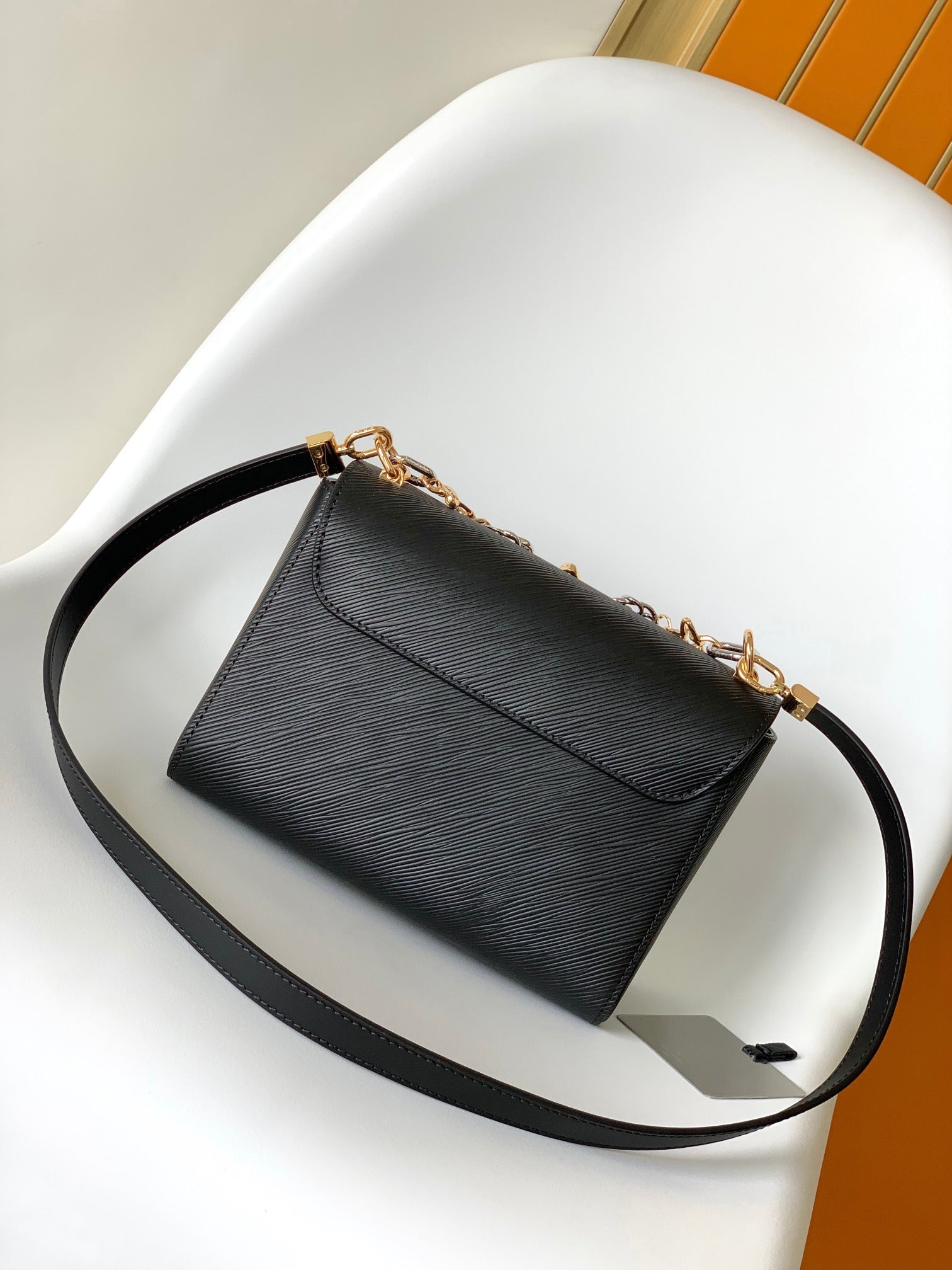 Louis Vuitton Twist MM Black Epi Leather Handbag with Decorative Chain