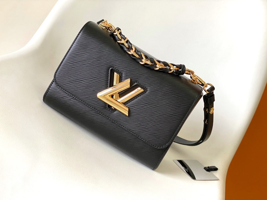 Louis Vuitton Twist MM Black Epi Leather Handbag with Gold Hardware