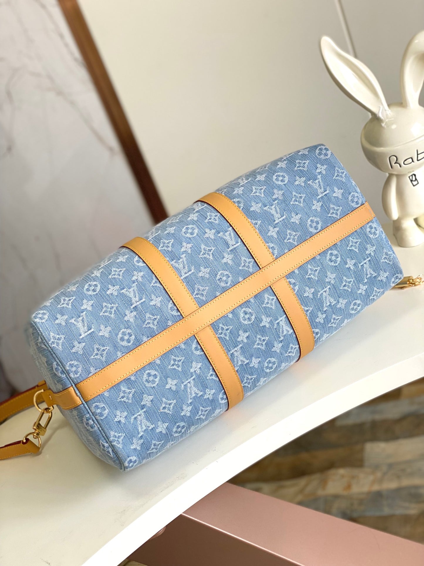 Louis Vuitton Keepall Bandoulière Monogram Light Blue Duffle Bag