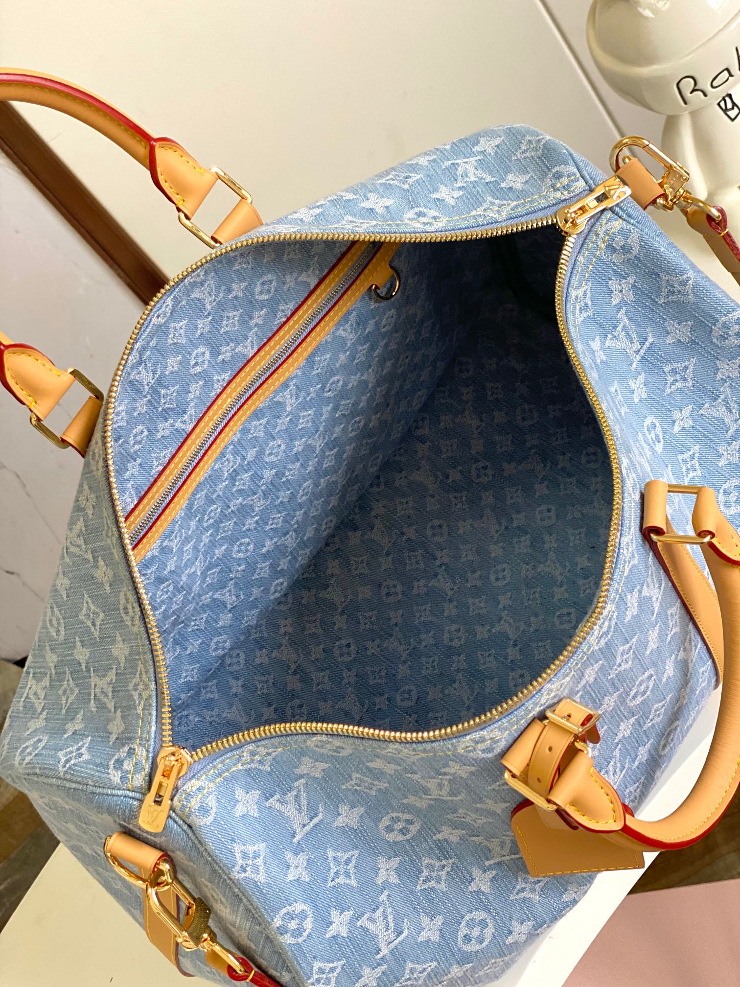 Louis Vuitton Keepall Bandoulière Monogram Light Blue Duffle Bag