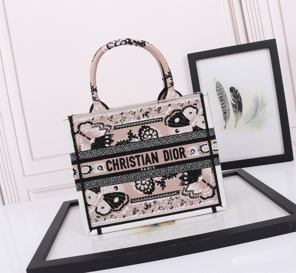 Christian Dior Small Book Tote with Butterfly Motif - Pink and Black