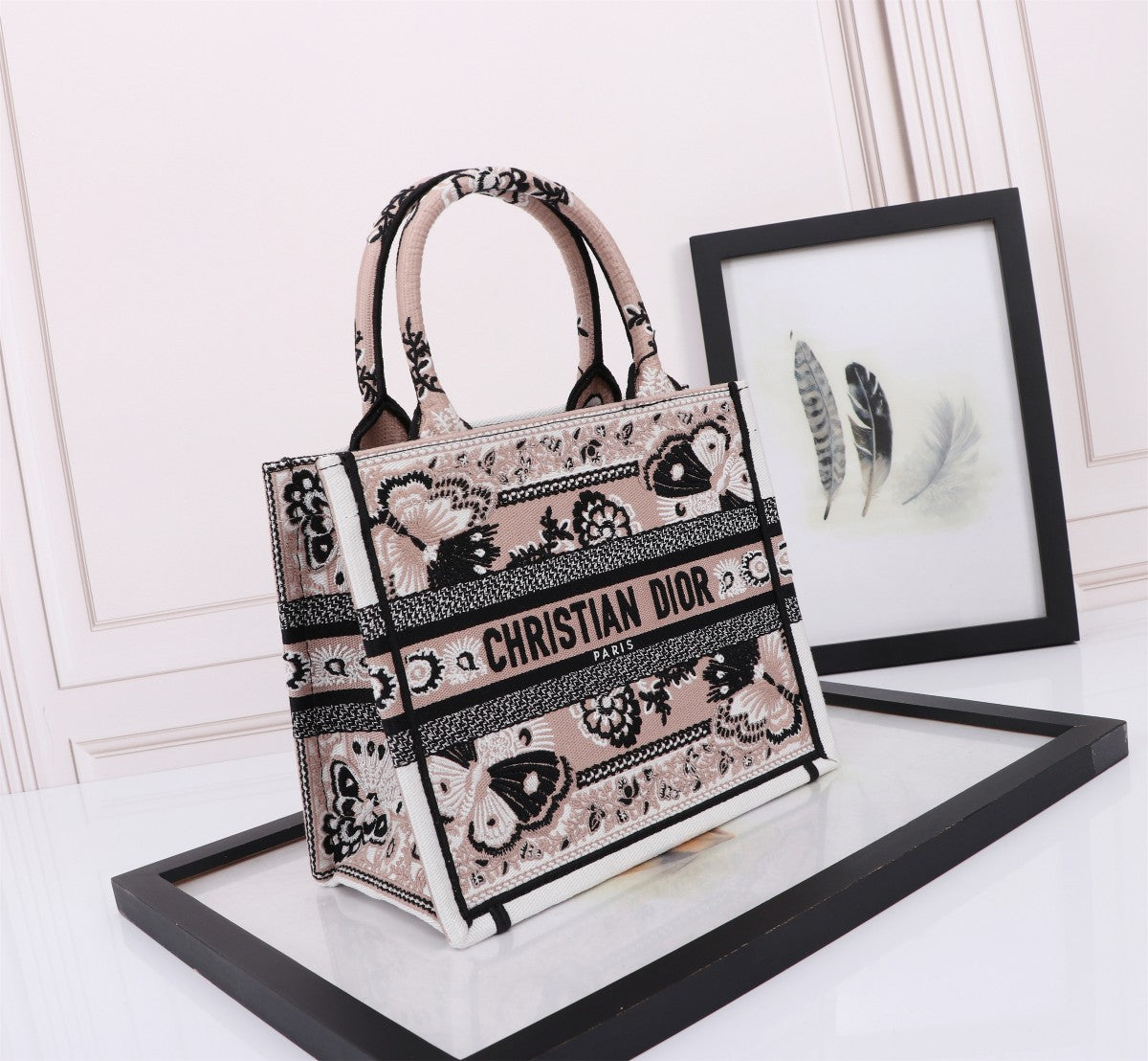 Christian Dior Small Book Tote with Butterfly Motif - Pink and Black