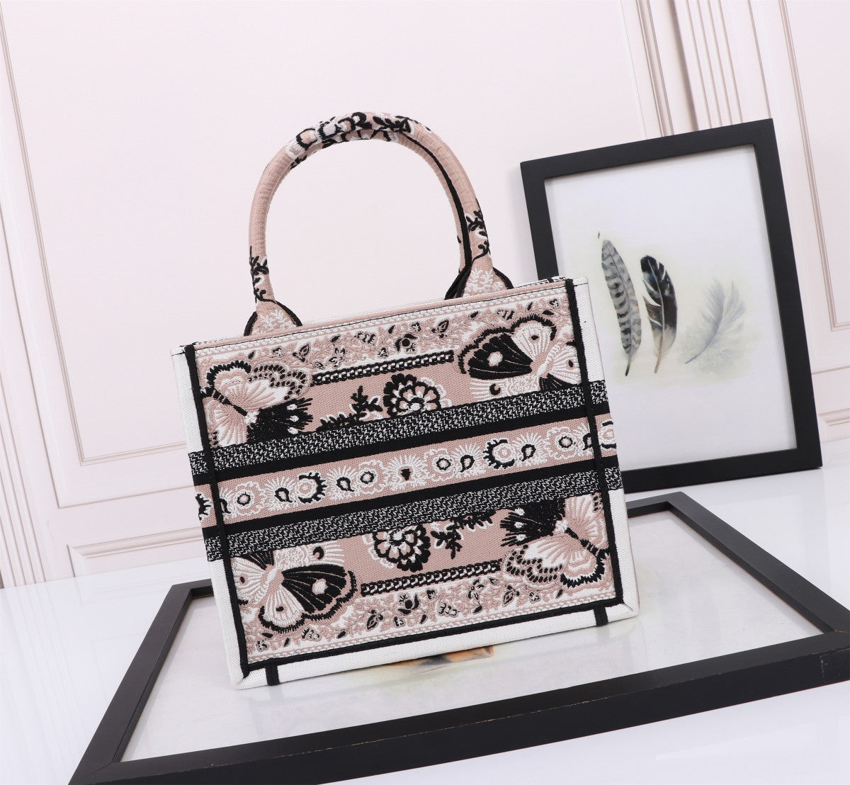Christian Dior Small Book Tote with Butterfly Motif - Pink and Black