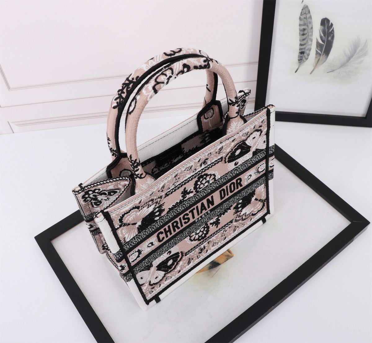 Christian Dior Book Tote with Butterfly Floral Embroidery