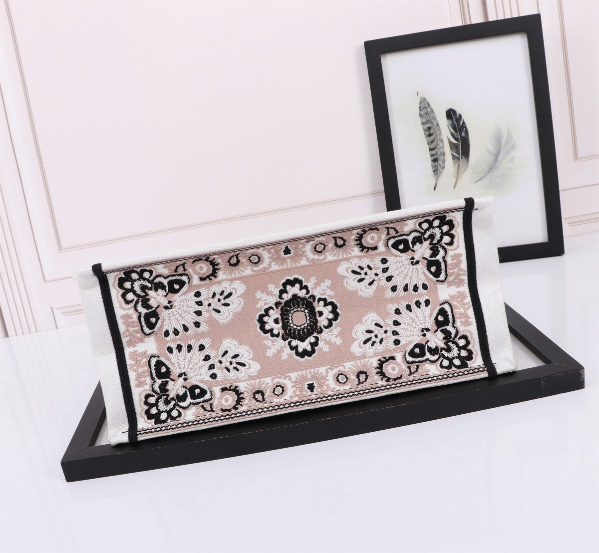 Dior Elegant Butterfly Floral Embroidered Canvas Top Handle Tote Bag