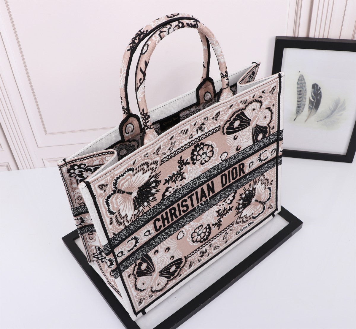 Christian Dior Large Book Tote with Butterfly Embroidery