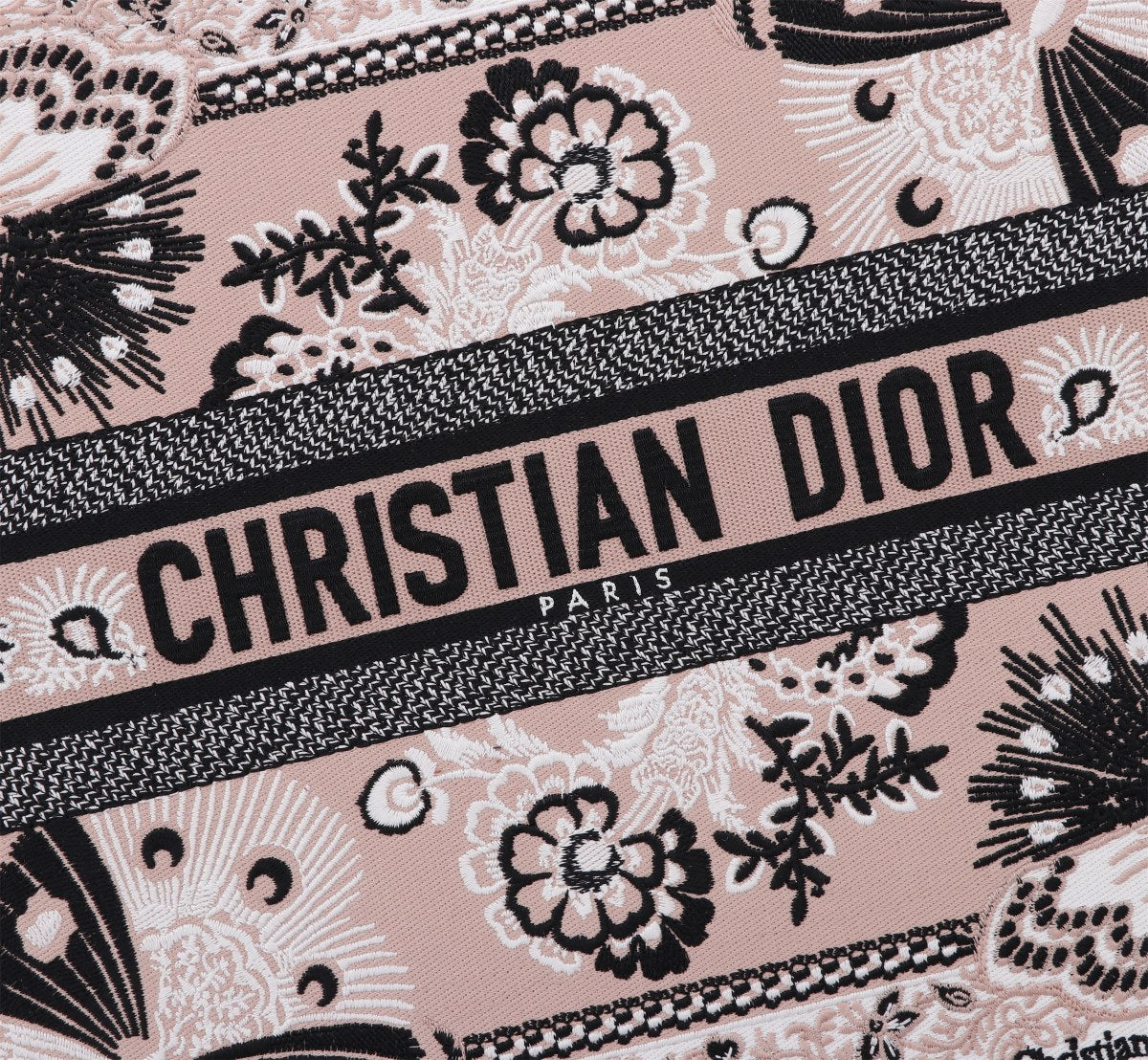 Christian Dior Large Book Tote Bag - Beige and Black Butterfly Embroidered Canvas