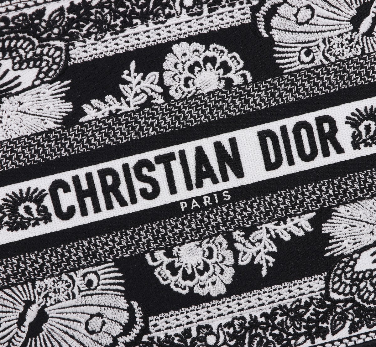 Christian Dior Black and White Embroidered Book Tote Bag