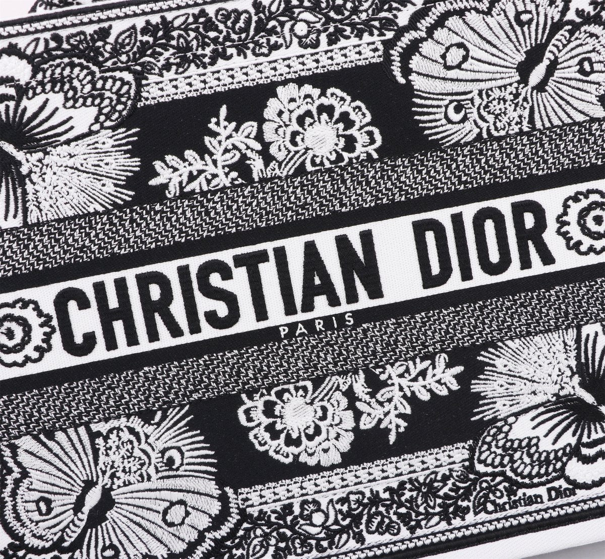 Dior Black and White Embroidered Butterfly Canvas Tote Handbag
