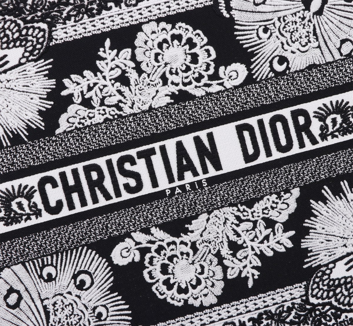 Christian Dior Large Book Tote Black and White Butterfly Embroidered Canvas Bag