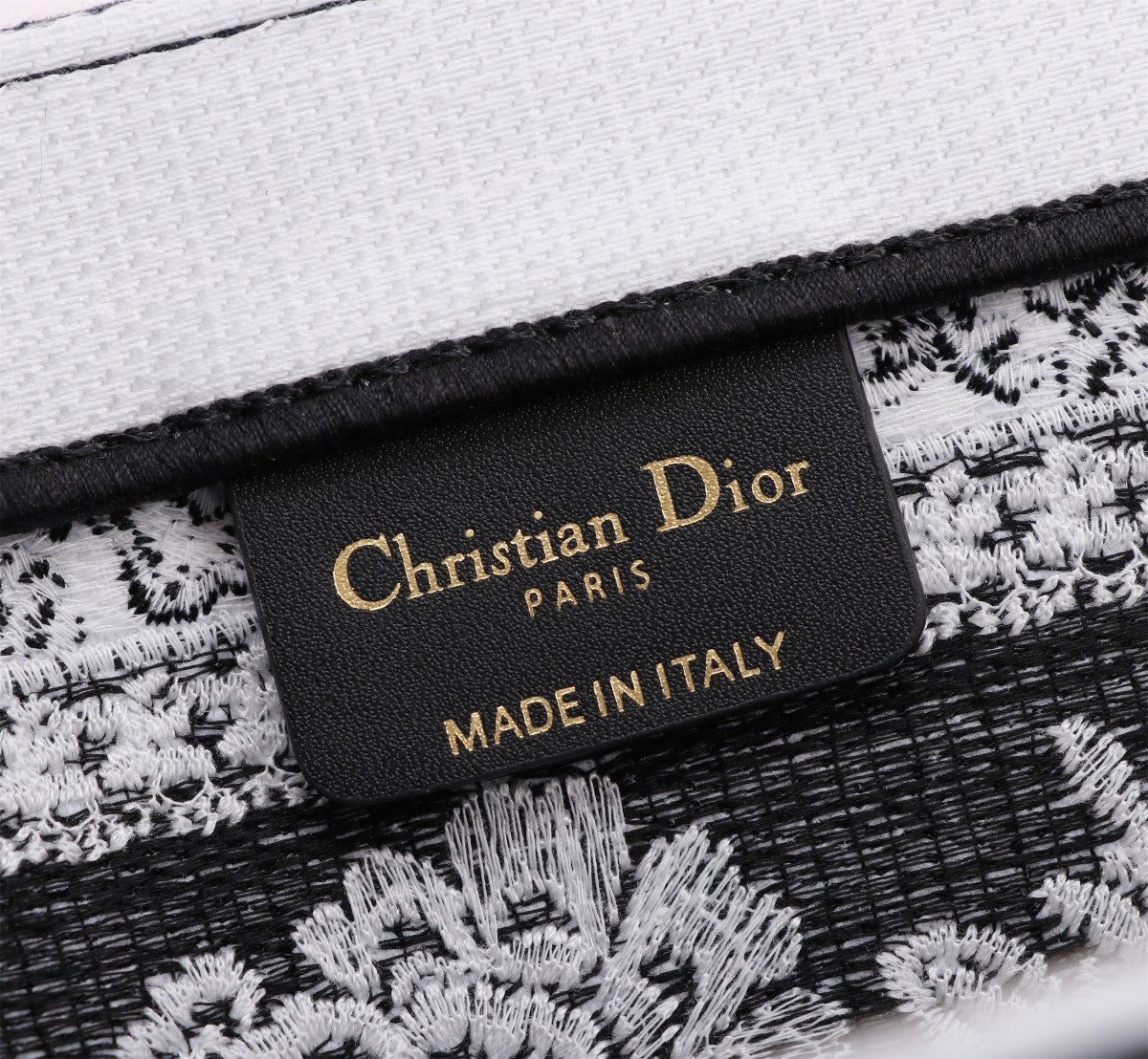 Christian Dior Book Tote Black and White Butterfly Embroidery
