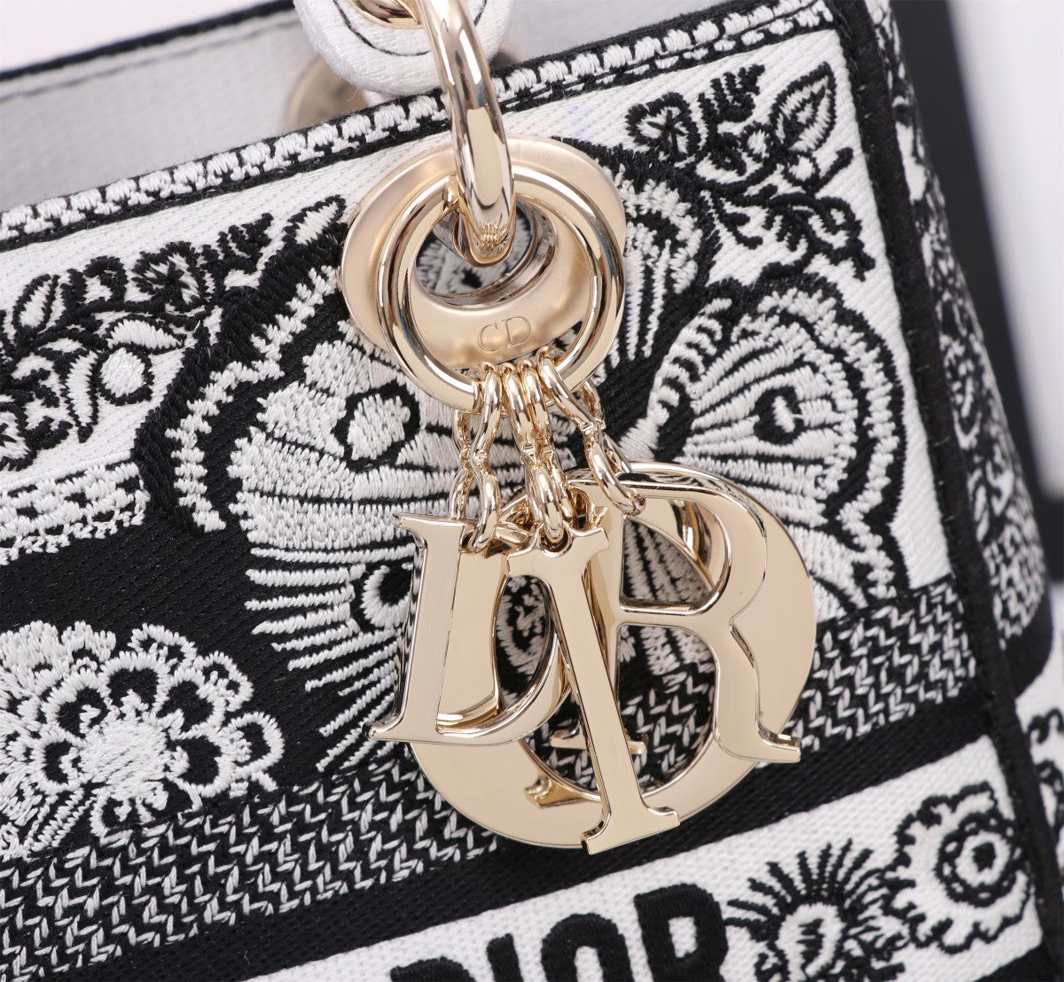Christian Dior Lady D-Lite Black and White Embroidered Handbag