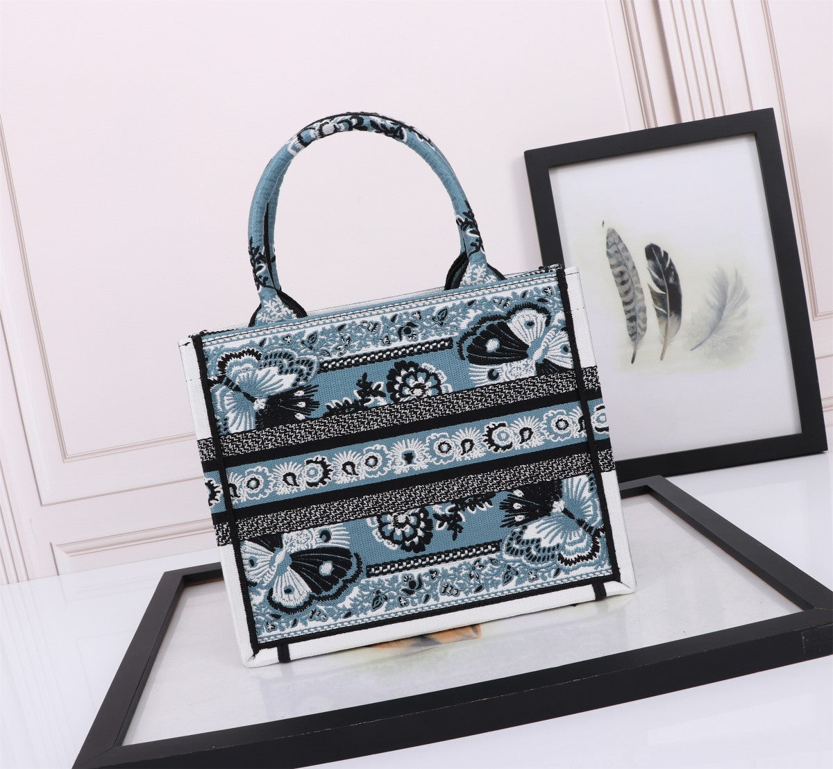 Christian Dior Blue Embroidered Butterfly Book Tote Bag
