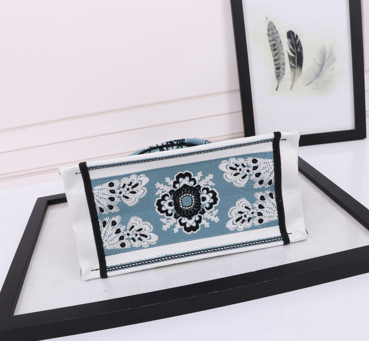 Christian Dior Blue Embroidered Butterfly Book Tote Bag