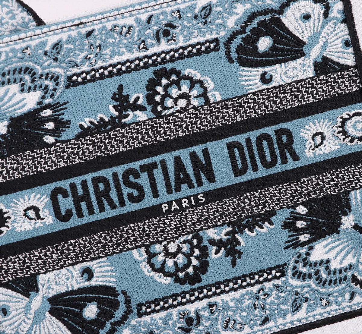 Christian Dior Blue Embroidered Butterfly Book Tote Bag