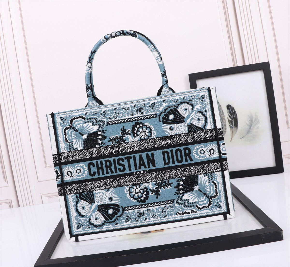 Christian Dior Medium Book Tote - Blue Butterfly Printed Canvas