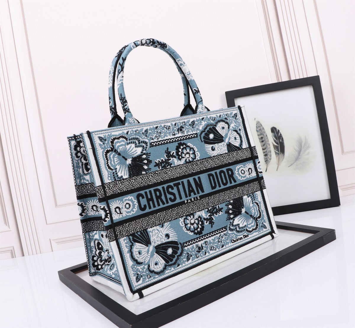 Christian Dior Medium Book Tote - Blue Butterfly Printed Canvas