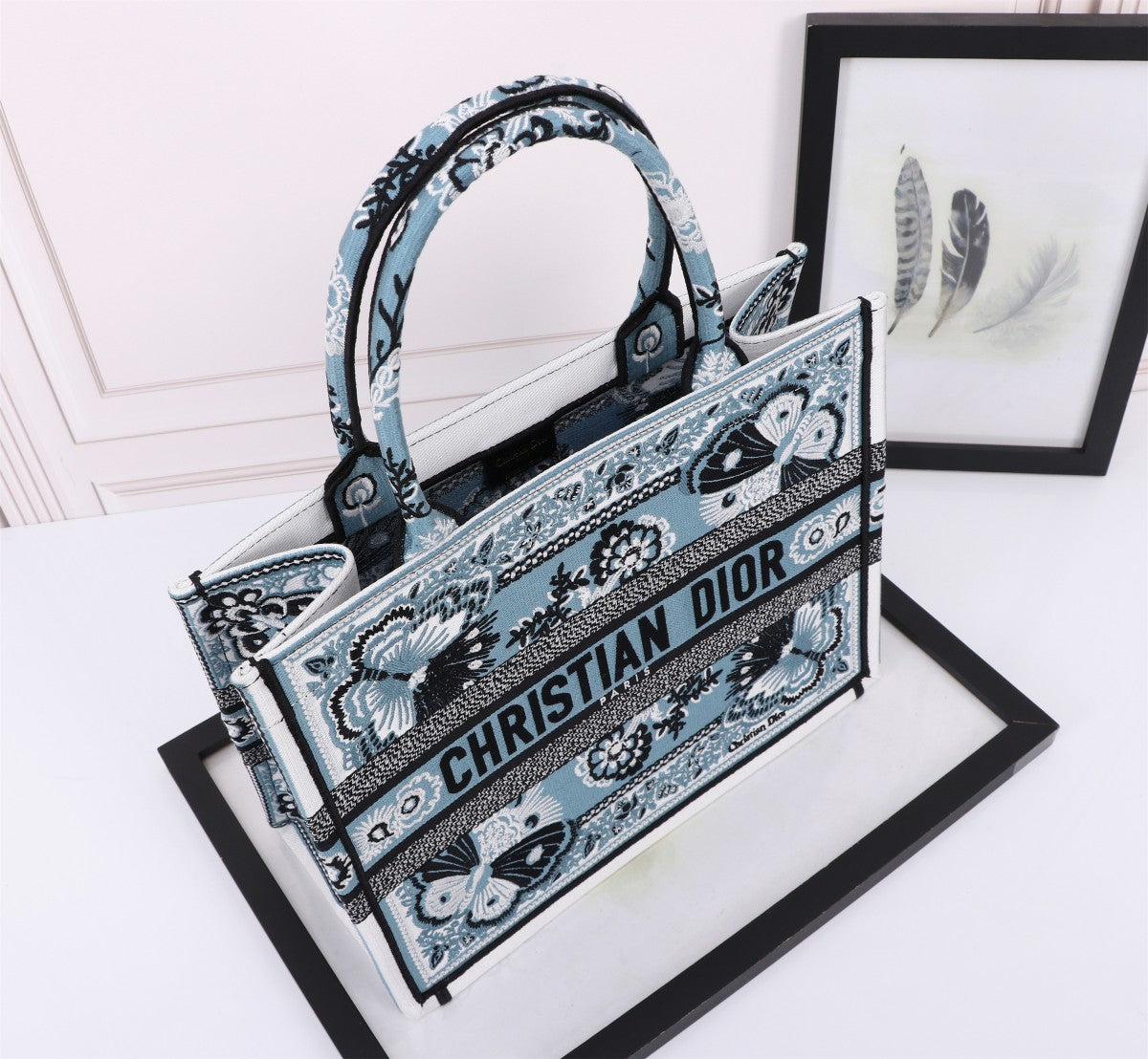 Christian Dior Medium Book Tote - Blue Butterfly Printed Canvas