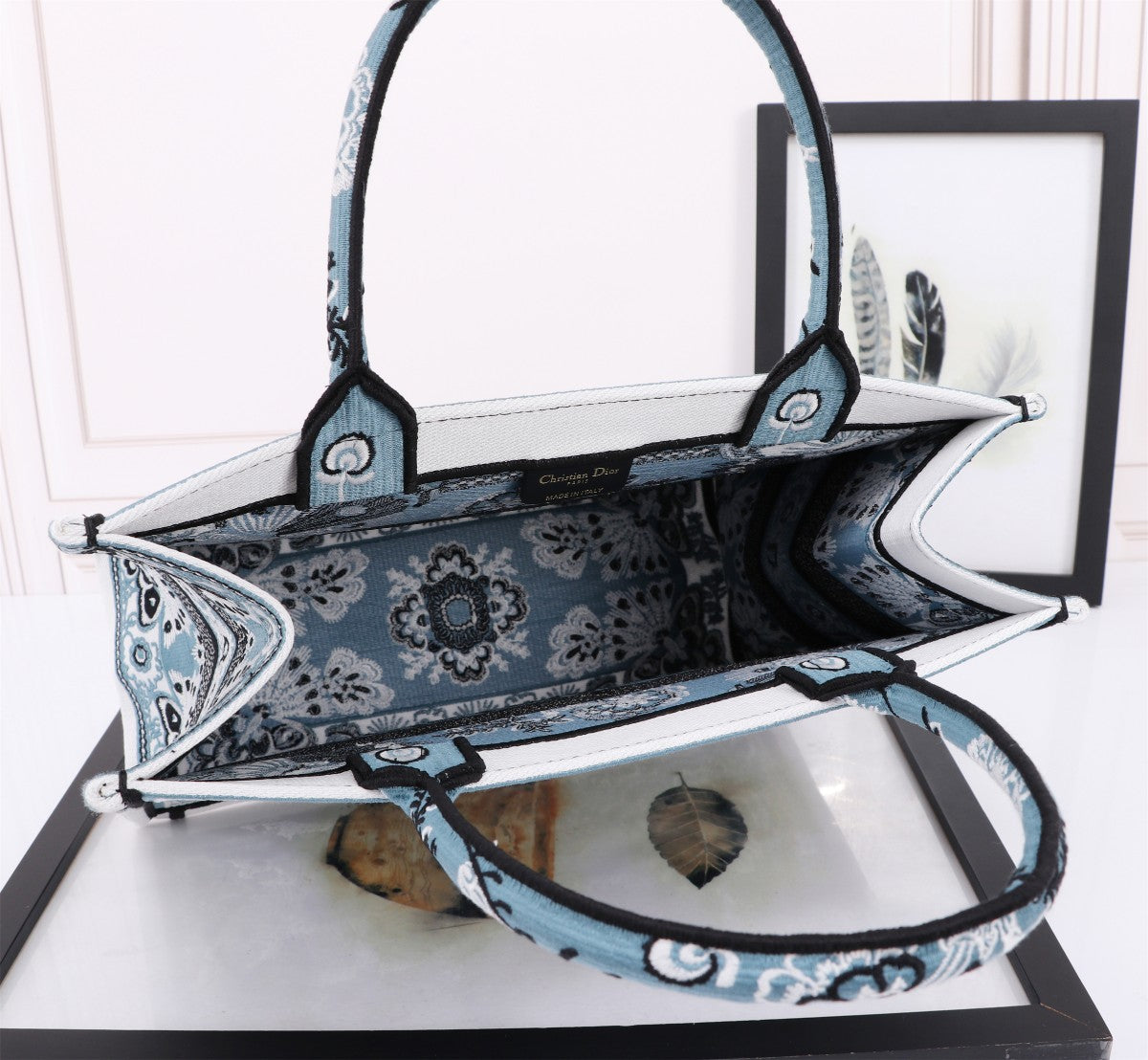 Christian Dior Medium Book Tote Butterfly Embroidered Handbag - Blue/White