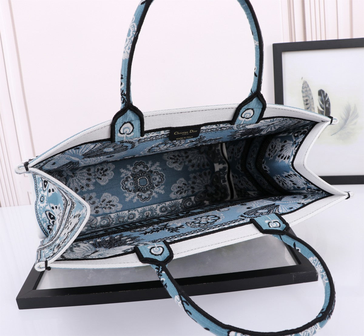 Christian Dior Blue Butterfly Embroidered Book Tote Bag