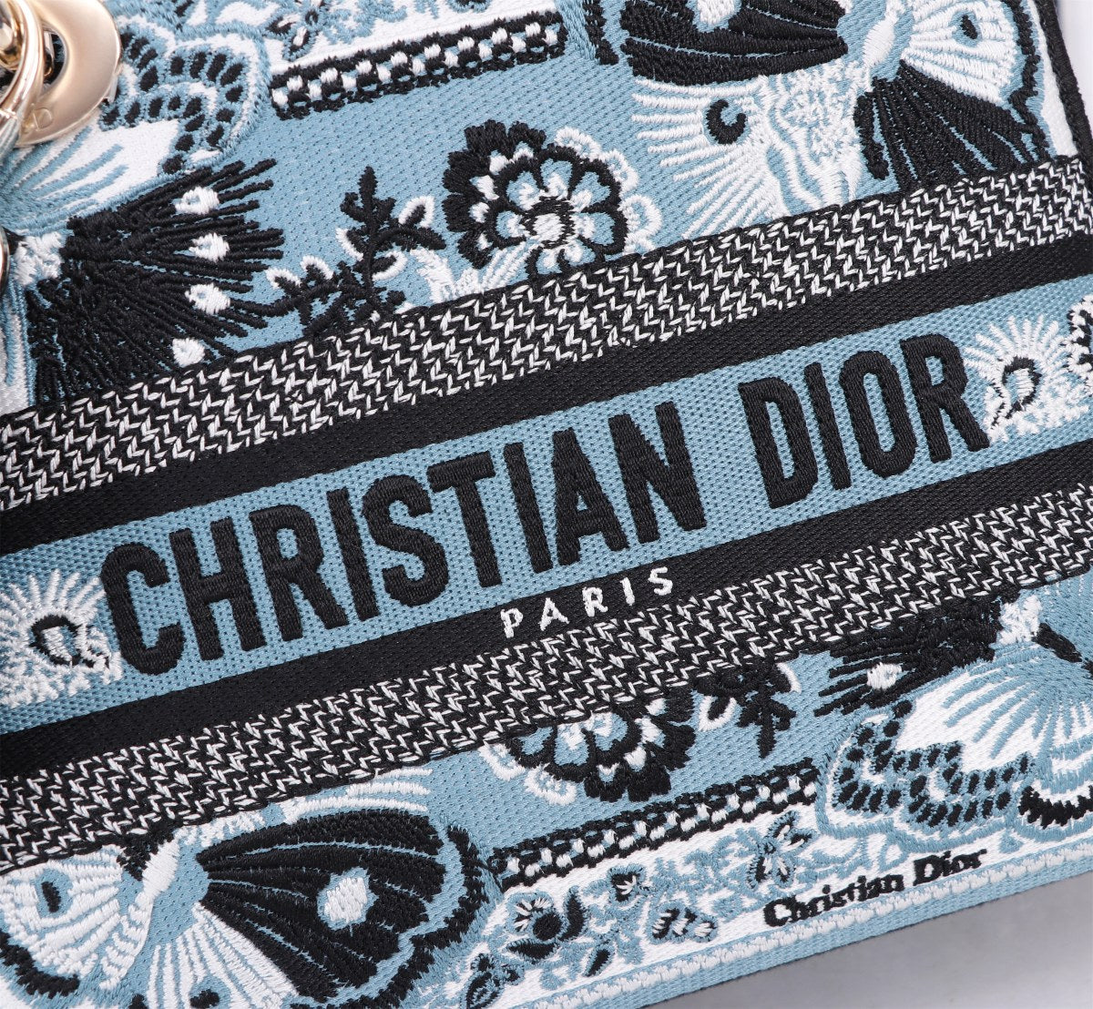 Christian Dior Lady D-Lite Bag - Embroidered Blue Butterfly & Floral Pattern