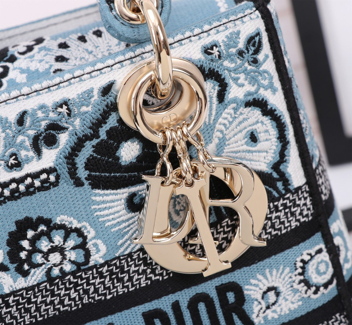 Christian Dior Lady D-Lite Bag - Embroidered Blue Butterfly & Floral Pattern