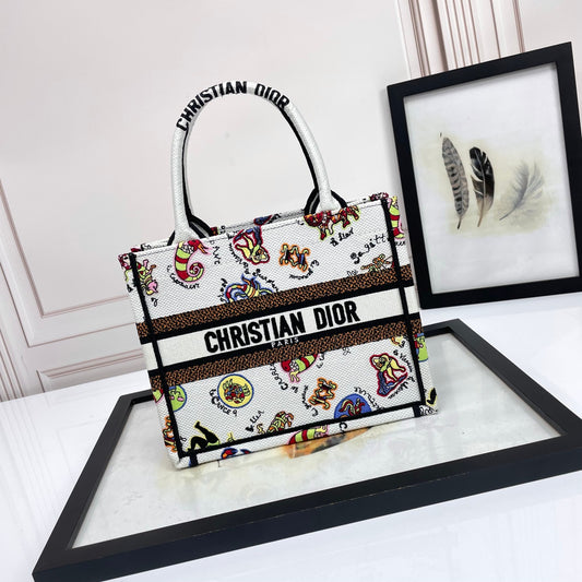 Christian Dior Book Tote Canvas Bag with Multi-Color Animal Print