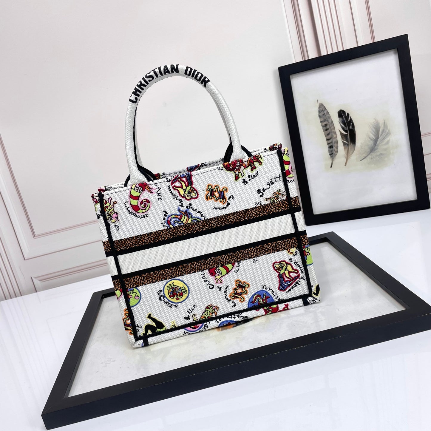 Christian Dior Book Tote Bag with Multi-Color Patterned Embroidery