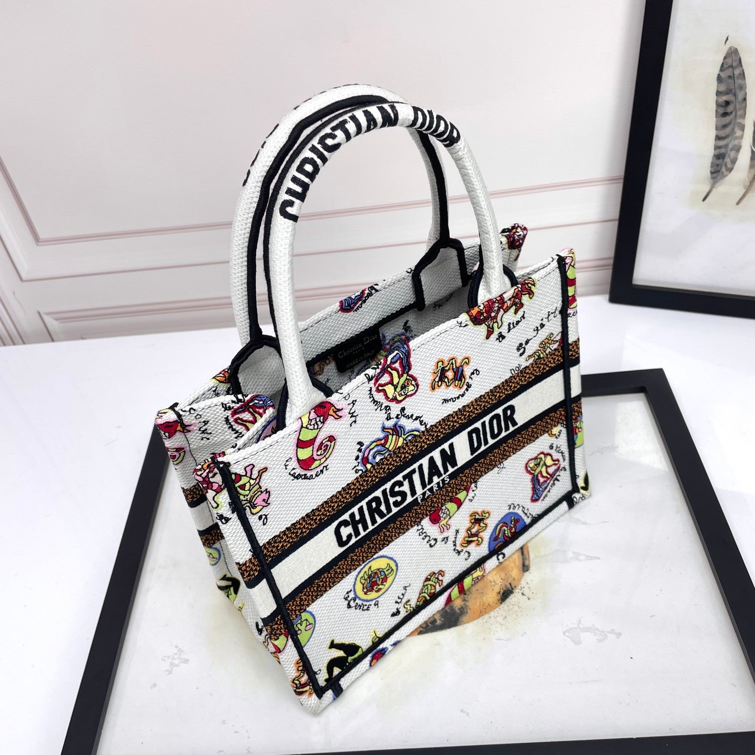 Christian Dior Book Tote Canvas Bag with Multi-Color Animal Print