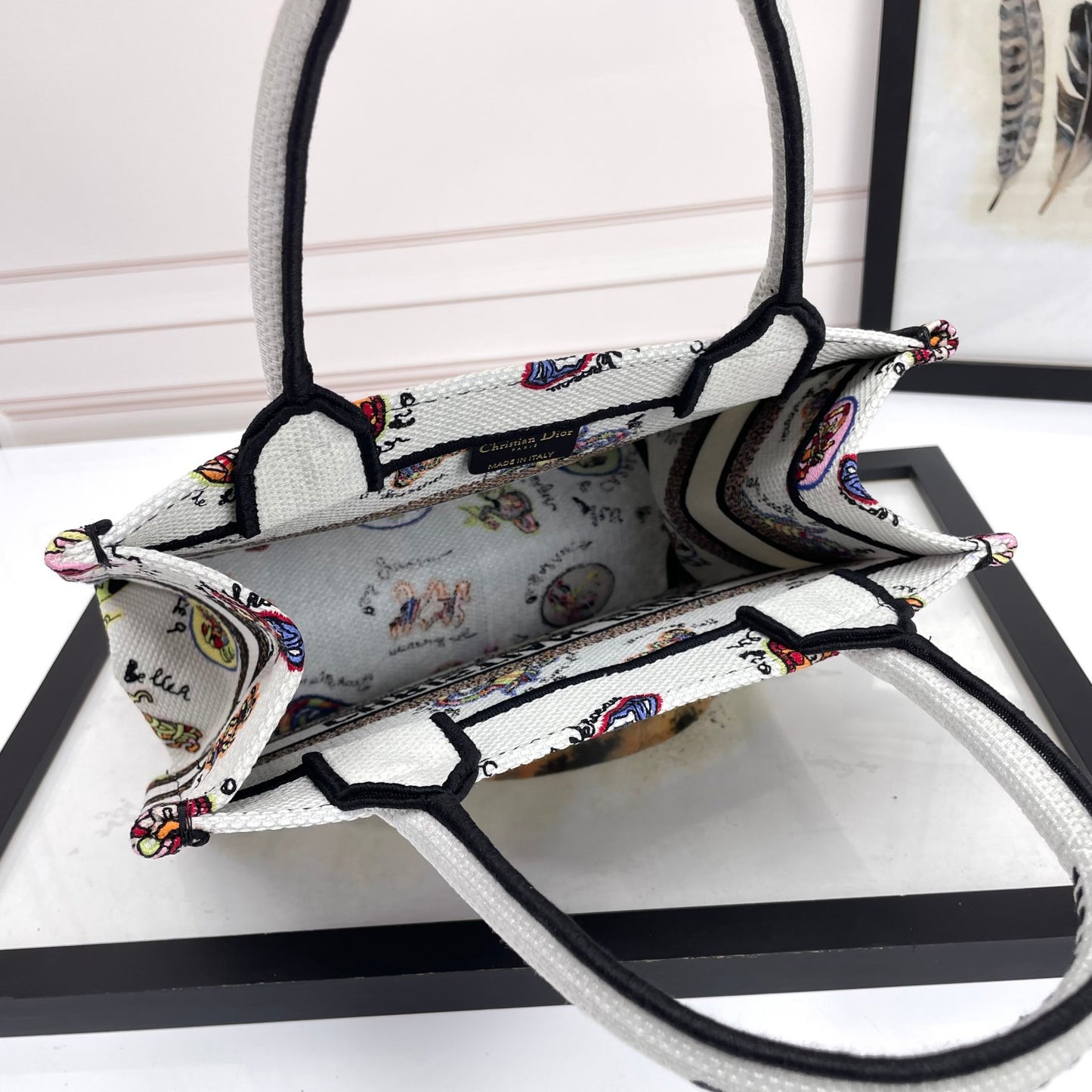 Christian Dior Book Tote Bag with Multi-Color Patterned Embroidery