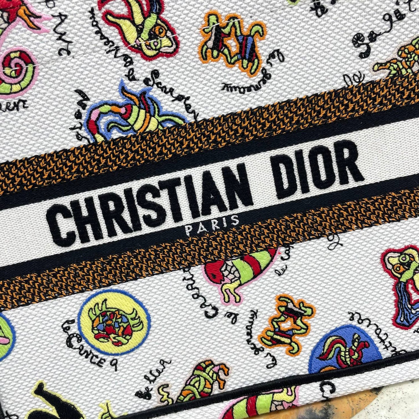 Christian Dior Book Tote Bag with Multi-Color Patterned Embroidery