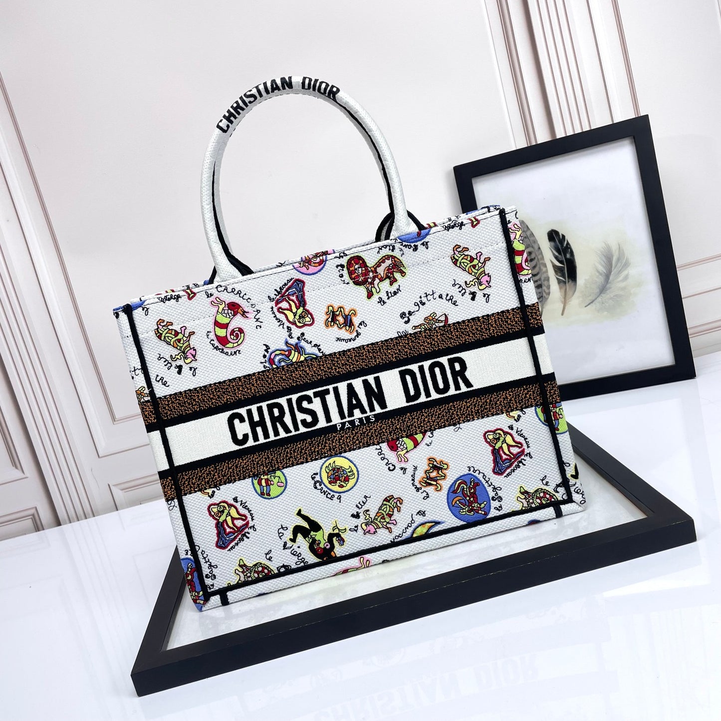 Christian Dior Medium Book Tote - White Multicolor Animal Print Embroidered Canvas Bag