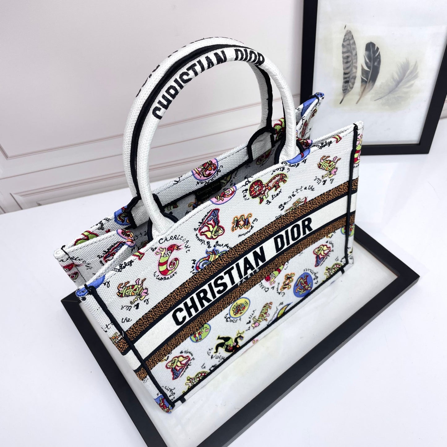 Christian Dior Medium Book Tote - White Multicolor Animal Print Embroidered Canvas Bag