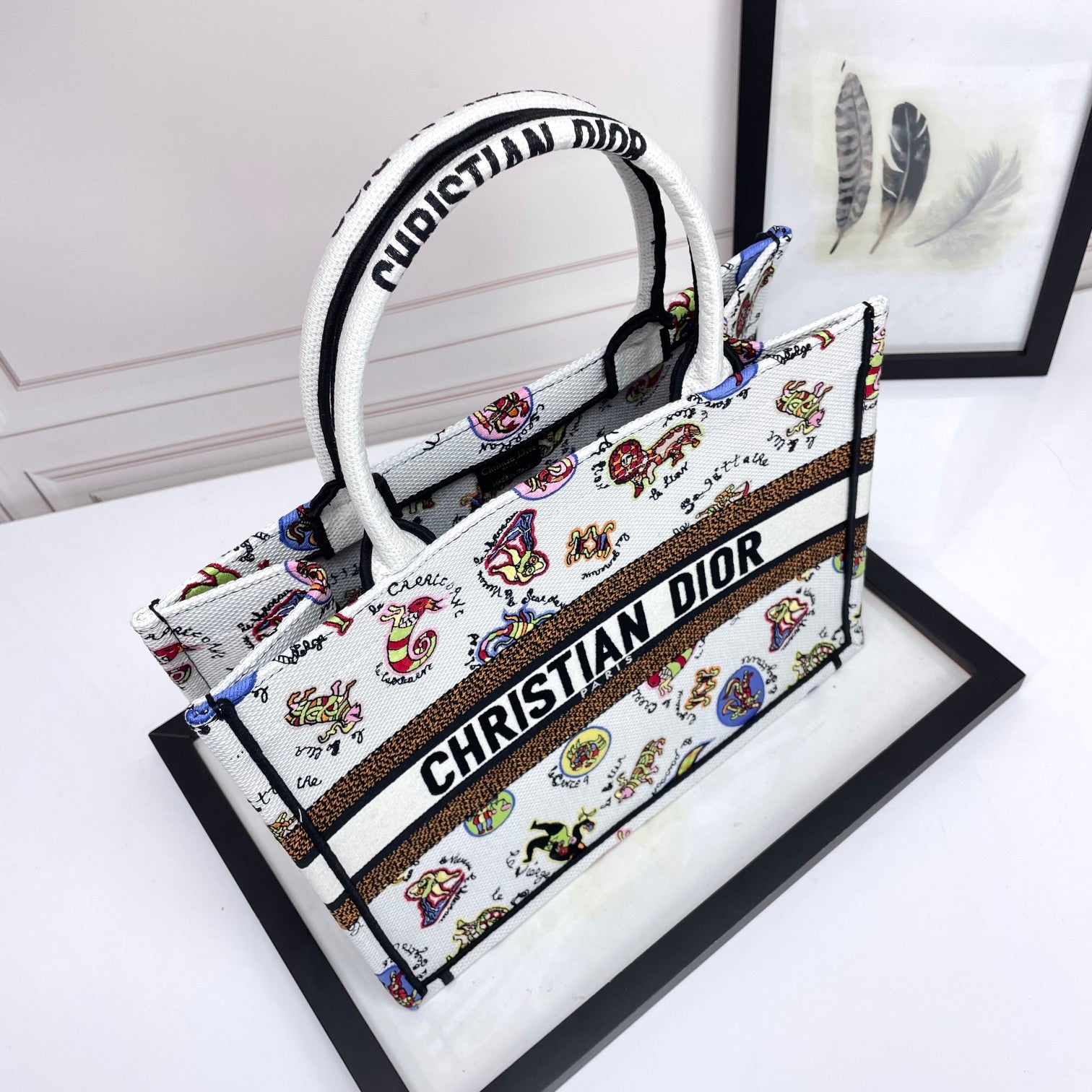 Dior Whimsical Cartoon Animal Print Large Canvas Tote Handbag