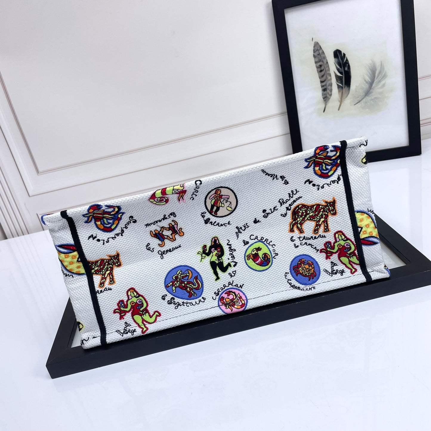 Christian Dior Large Book Tote Bag in White Multicolor Animal Print Embroidery