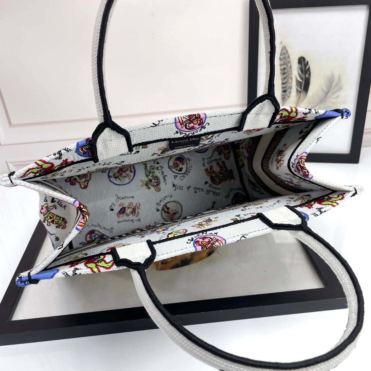 Christian Dior Medium Book Tote - White Multicolor Animal Print Embroidered Canvas Bag