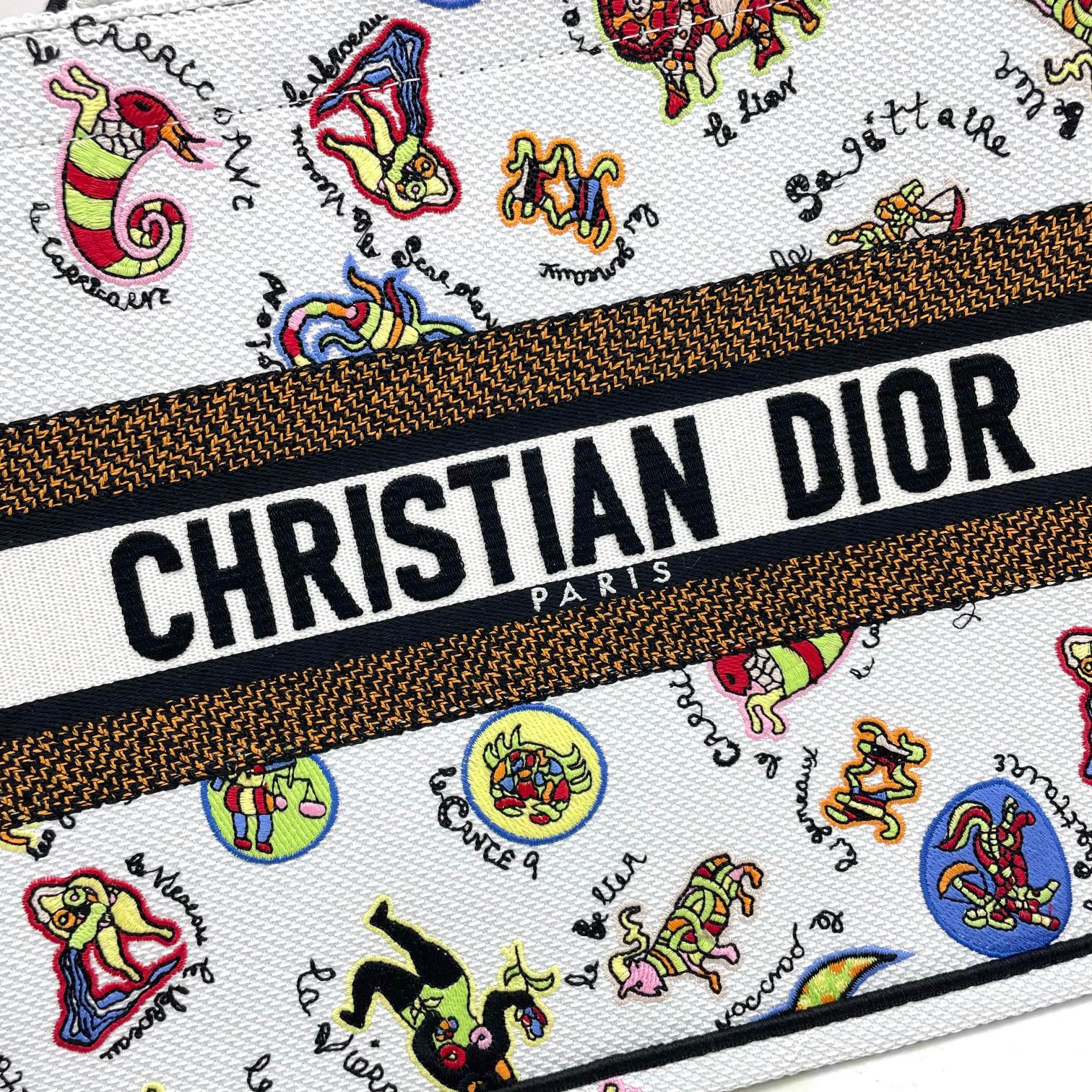Dior Whimsical Cartoon Animal Print Large Canvas Tote Handbag