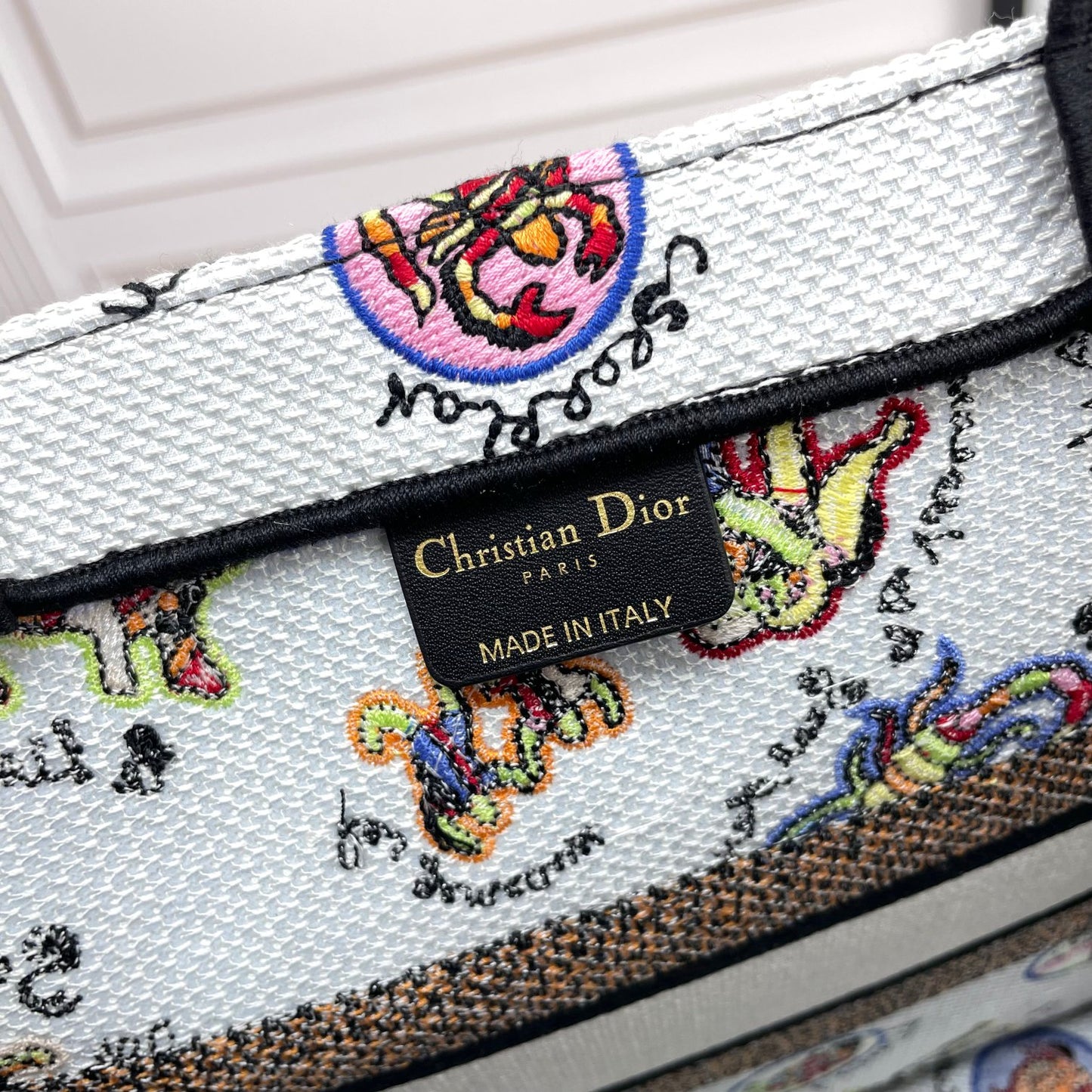 Christian Dior Medium Book Tote - White Multicolor Animal Print Embroidered Canvas Bag