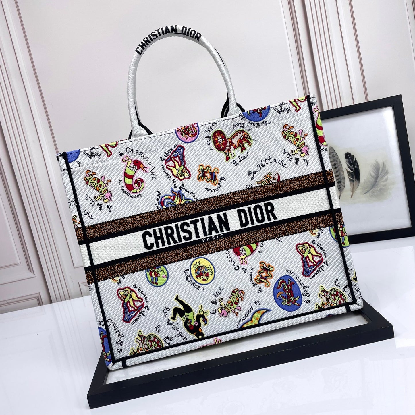Christian Dior Book Tote Bag with Multi-Color Animal Illustration Pattern