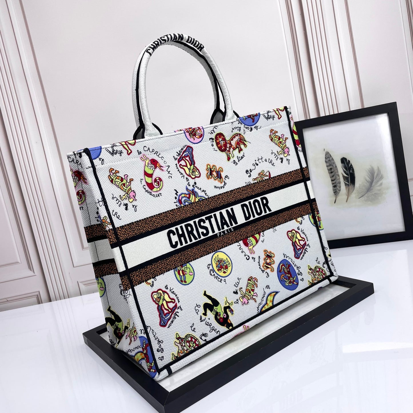 Christian Dior Book Tote Bag with Multi-Color Animal Illustration Pattern