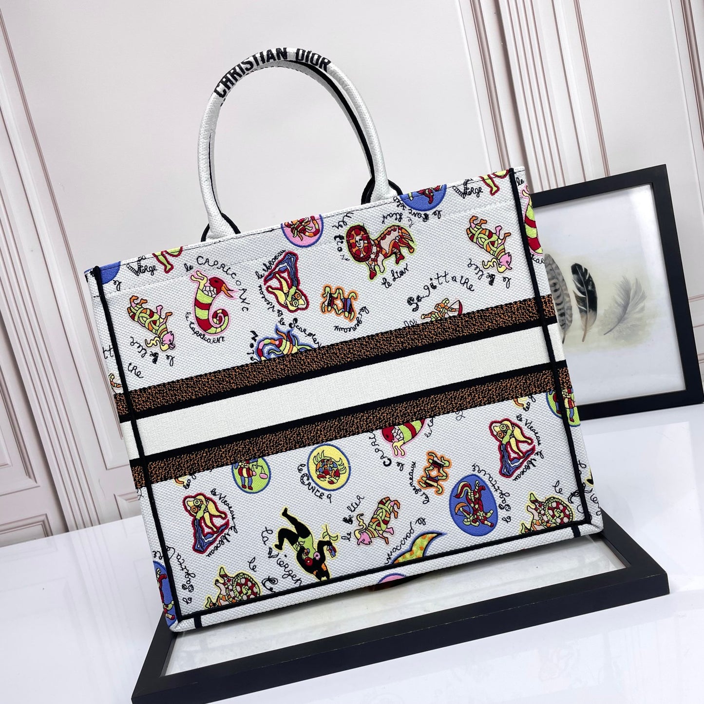 Dior Large Canvas Tote Bag with Colorful Cartoon Animal Print