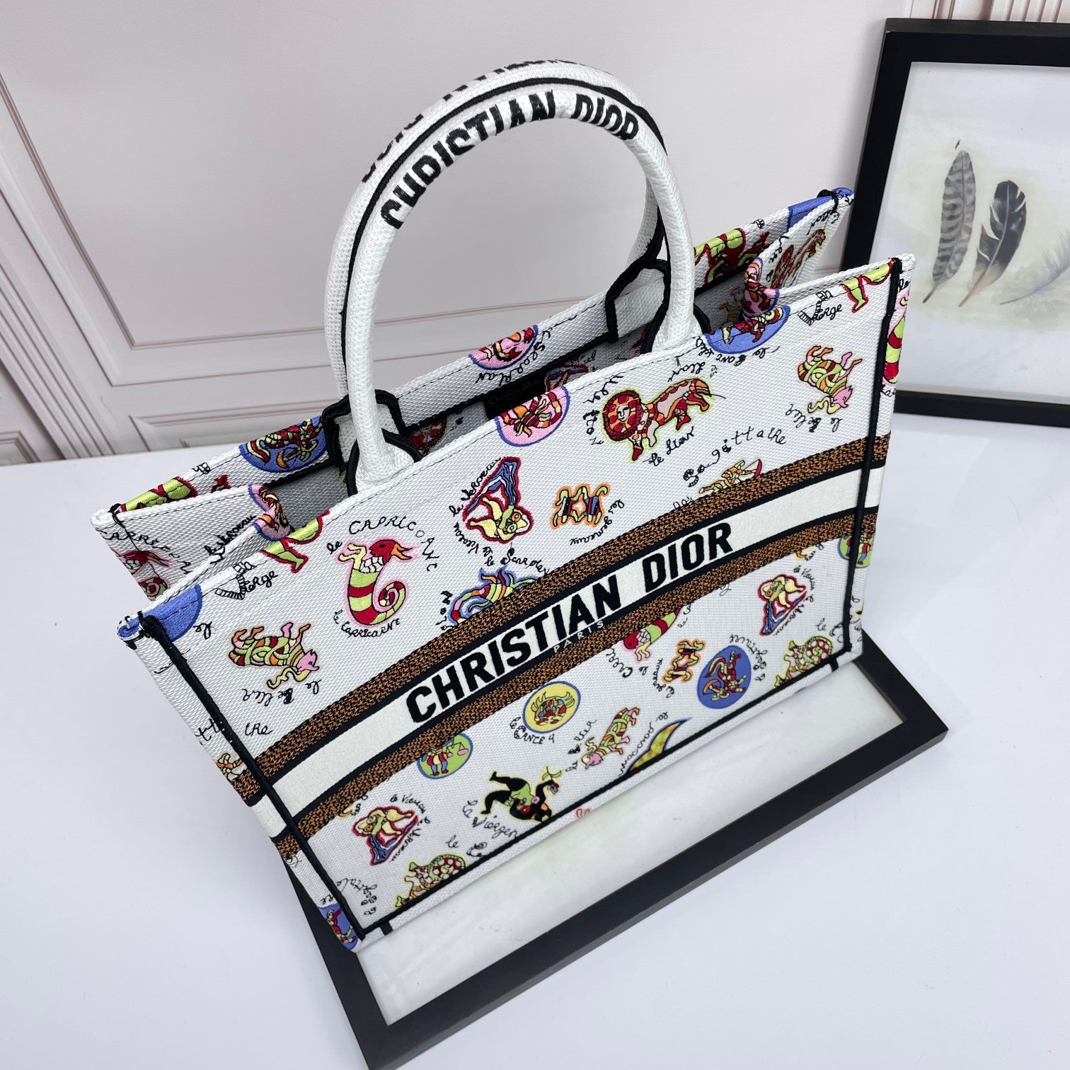 Christian Dior Medium Book Tote Zodiac Embroidery Canvas Bag
