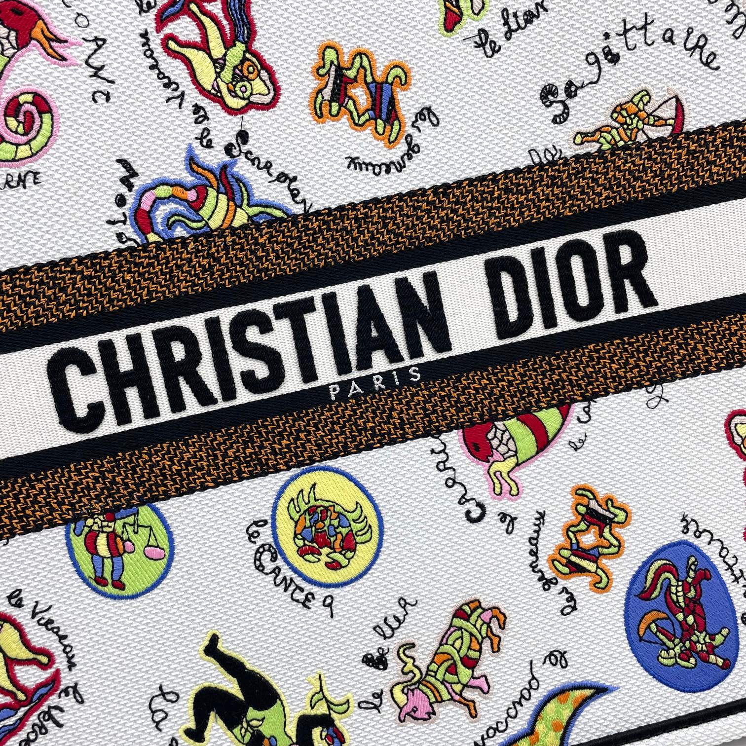 Christian Dior Medium Book Tote Zodiac Embroidery Canvas Bag