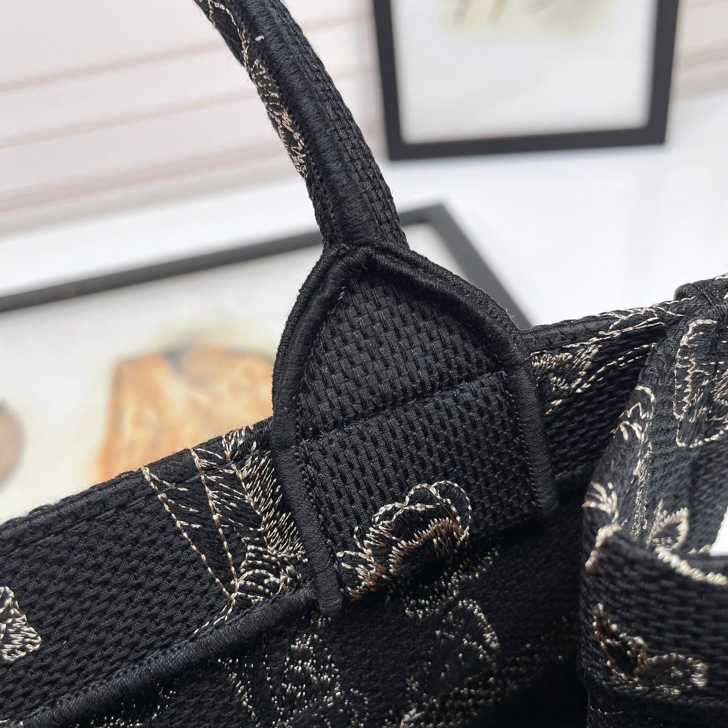 Christian Dior Book Tote Butterfly Around Embroidery Black and White Handbag