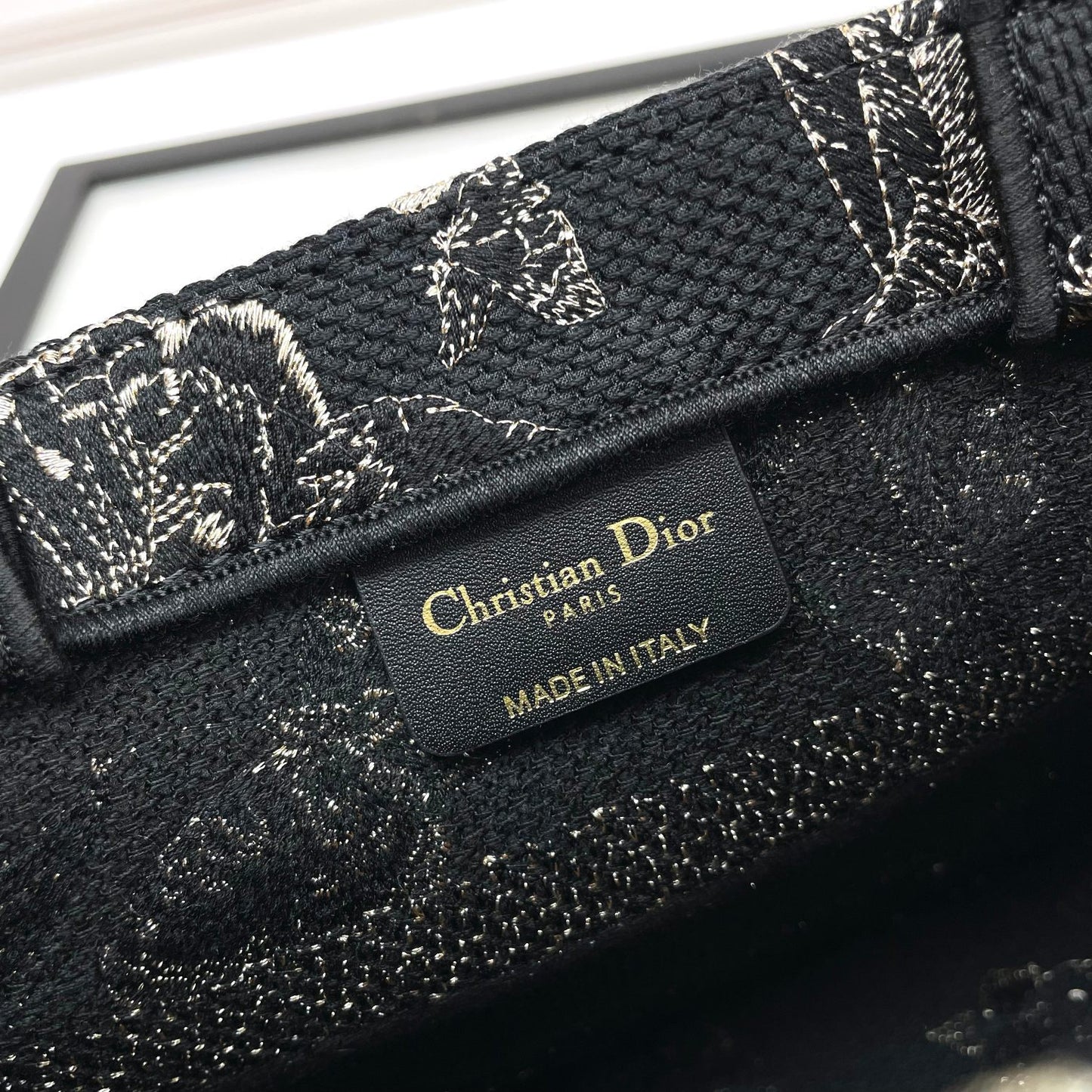 Christian Dior Small Book Tote - Black and White Butterfly Around the World Embroidery