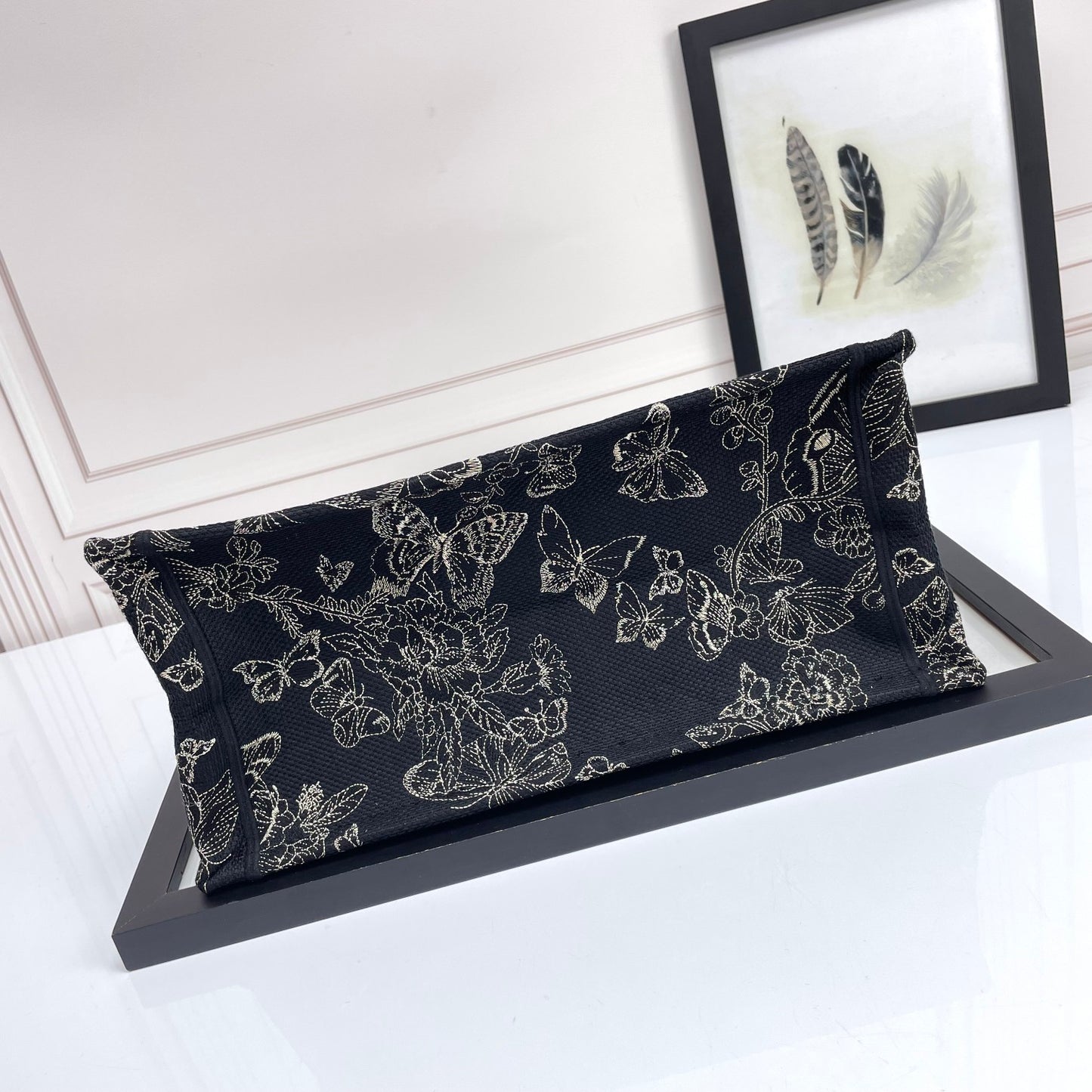 Christian Dior Book Tote with Butterfly Embroidery - Black and White