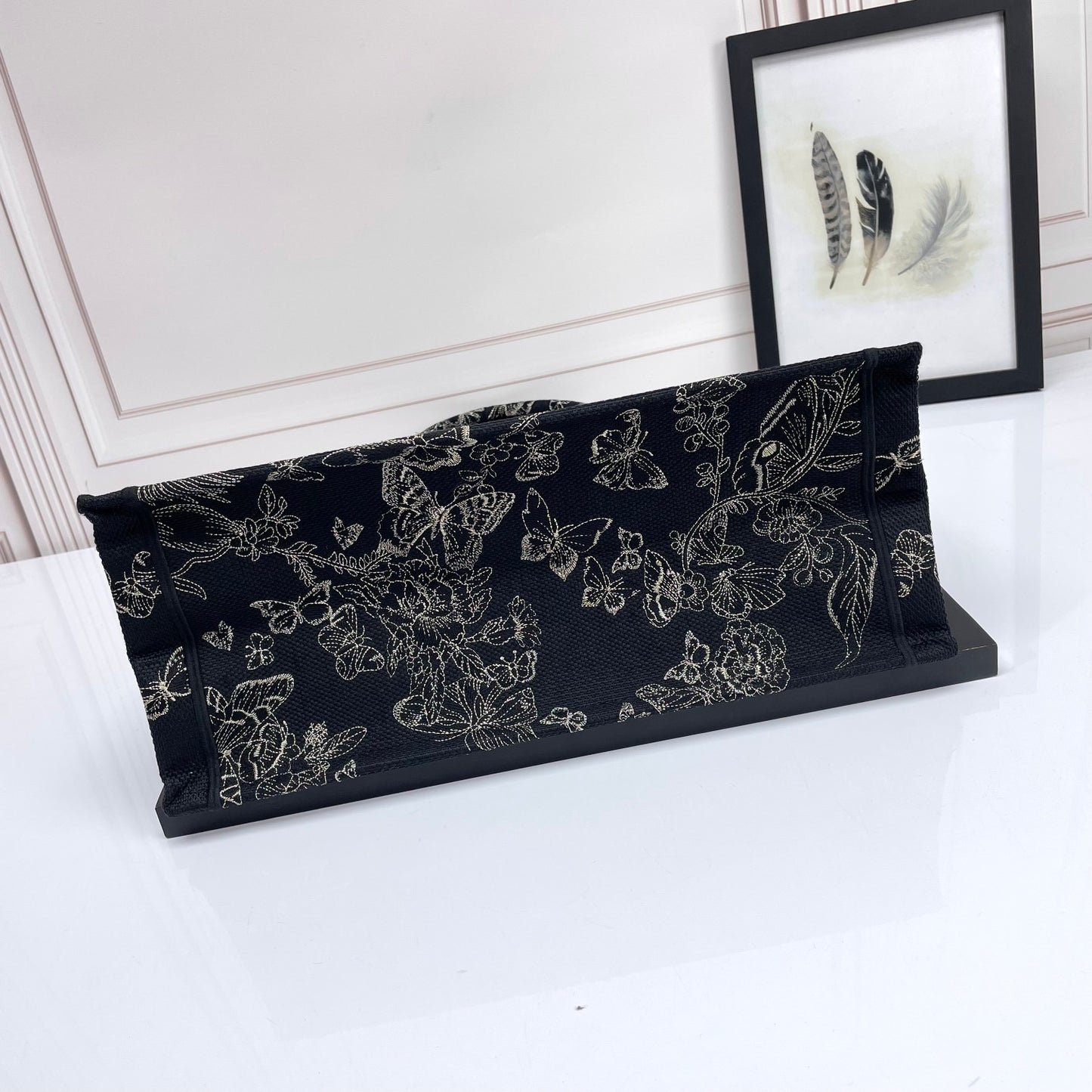 Christian Dior Large Book Tote Black and White Butterfly Embroidery Bag