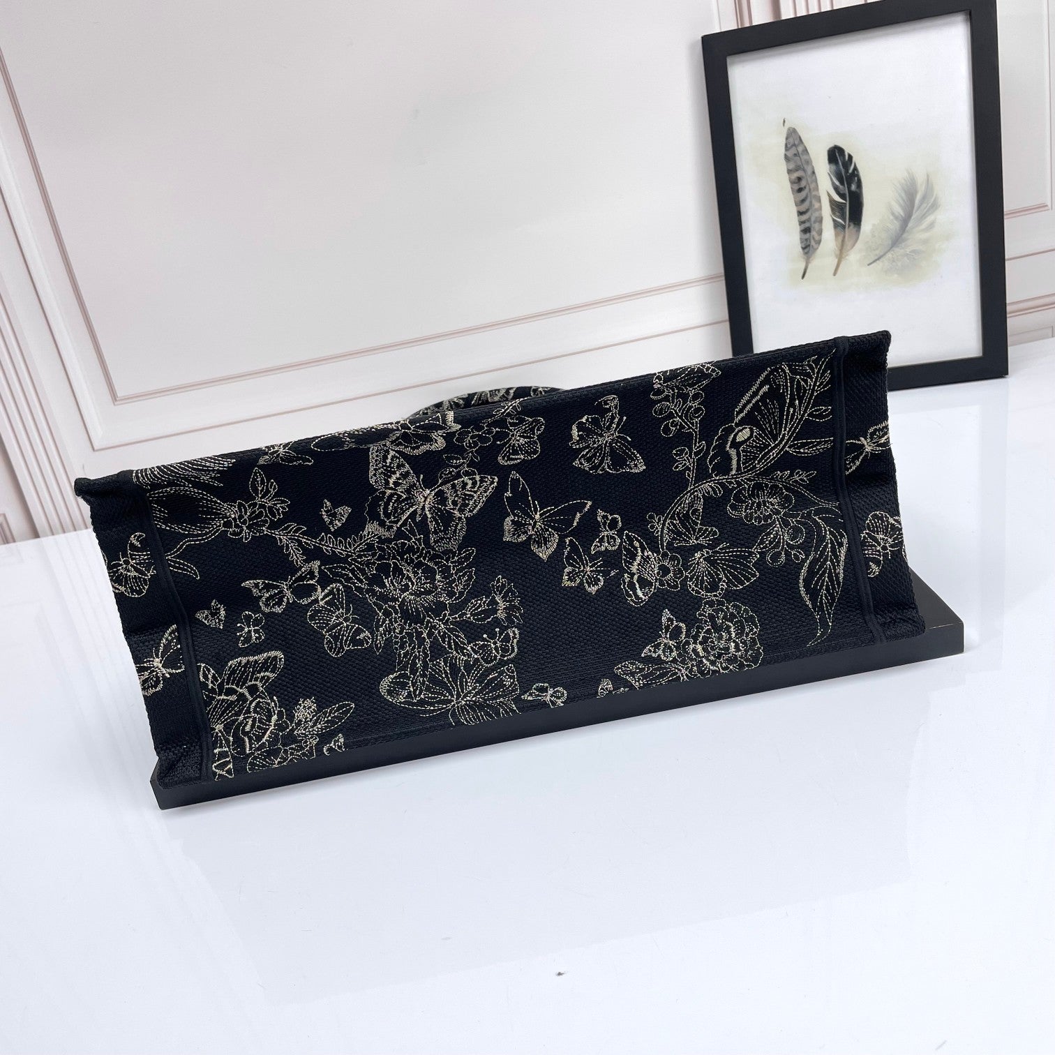 Christian Dior Book Tote Black with Gold Butterfly Embroidery Canvas Handbag